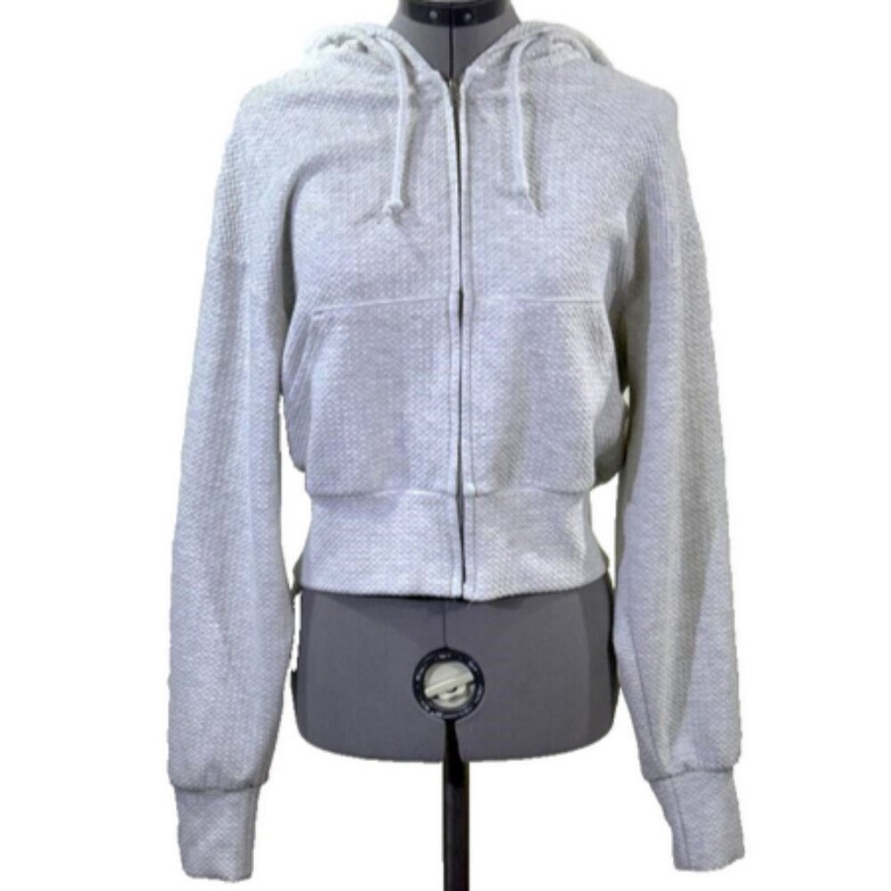 Reflex textured fabric cropped hooded full zip sweatshirt, S